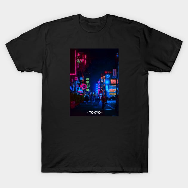 Tokyo Street Neon Synthwave T-Shirt by JeffDesign